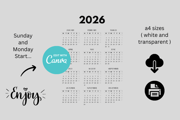 Download 2026 Calendar Canva Editable - Calendar Collection