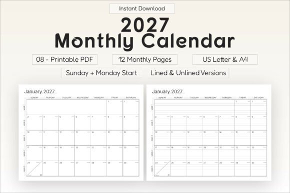 Download 2027 Monthly Calendar Printable - Calendar Collection