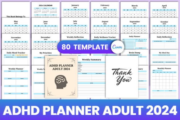 Download ADHD Planner Adult 2024 Canva Interior - Premium Resources