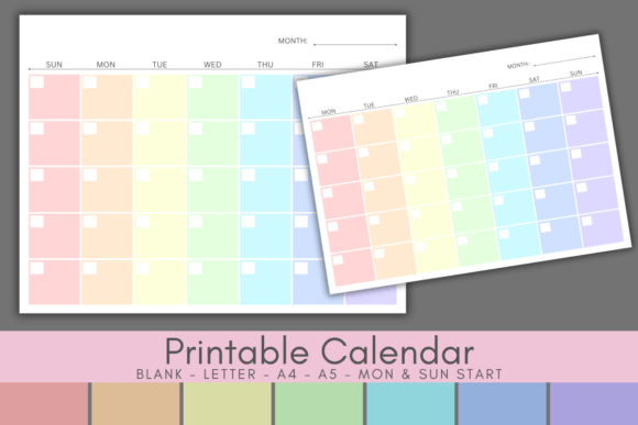 Download Pastel Rainbow Blank Calendar Printable - Calendar Collection